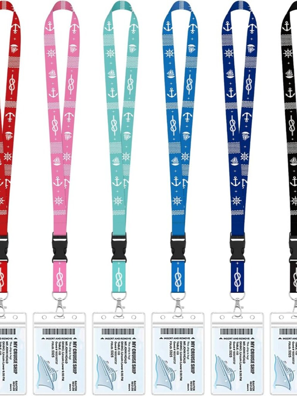 6 Pack Cruise Lanyards with Waterproof Card Holders, Mixed Colors